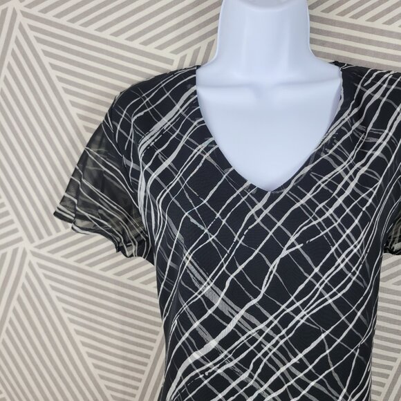 Vintage 90s Layered Slip Dress Size 14 Black White Stripe Midi Party Geometric - Picture 3 of 5